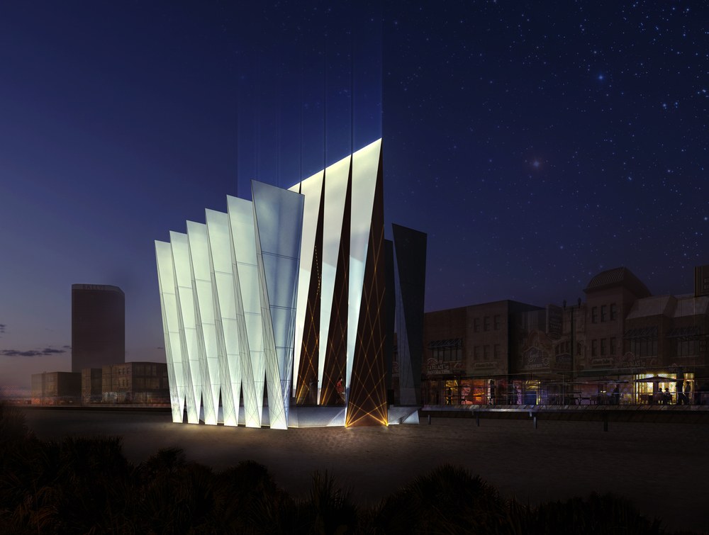 Night view of the memorial blades from the beach, Atlantic City