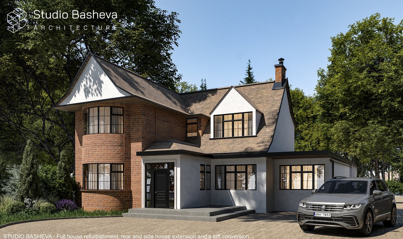 Front facade of Cavendish Drive showing the brick bay window, dormer loft conversion, and landscaped driveway